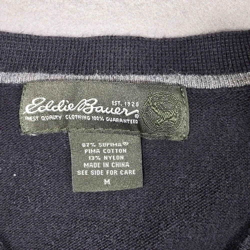 Eddie Bauer Men's Medium Black V-Neck Pullover Knit Sweater Vest Supima Cotton - Picture 2 of 6